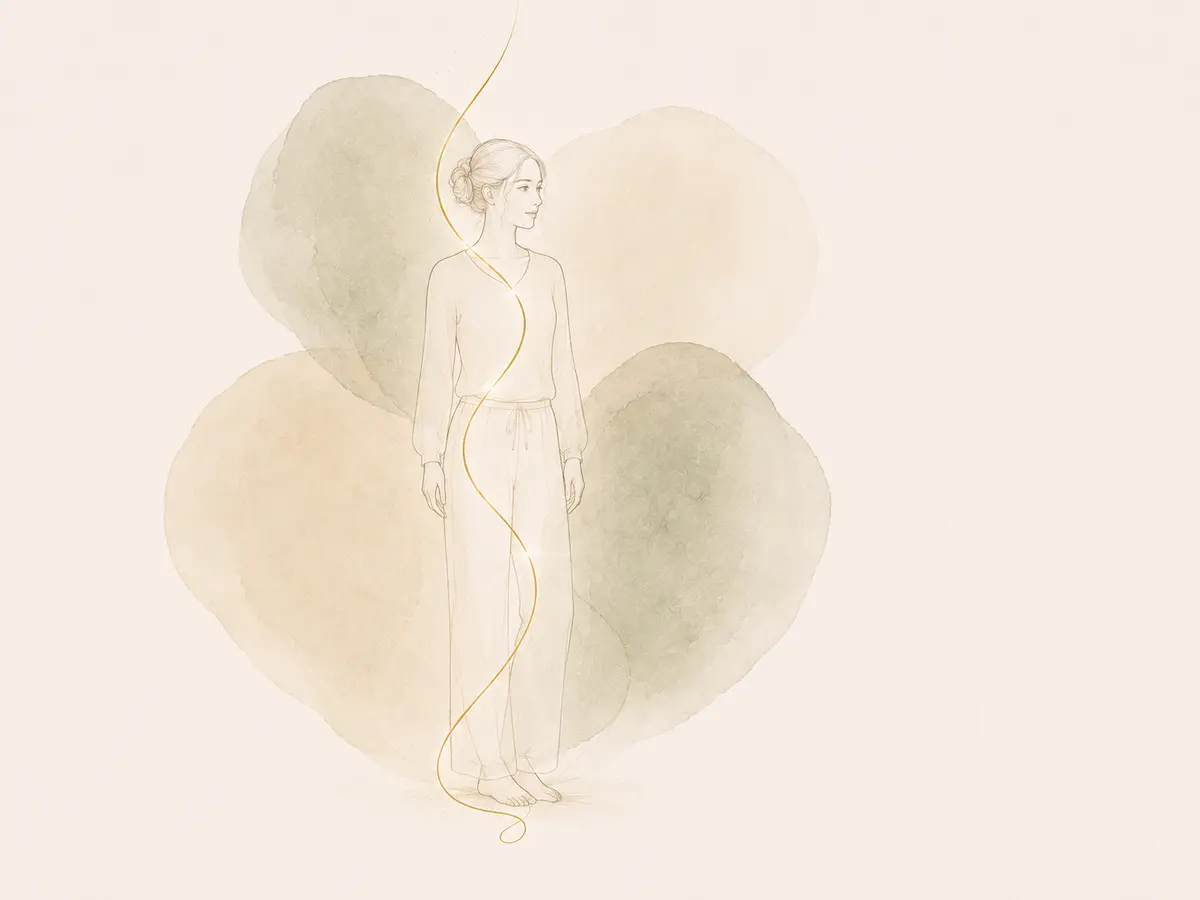 Illustration du Soin 4D traversée par un fil doré