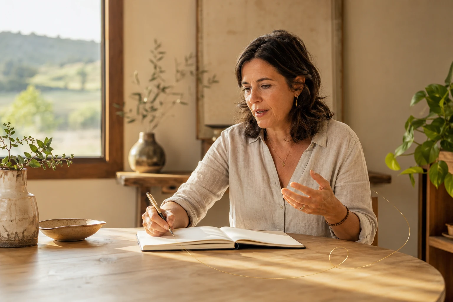 Comment se déroule une lecture du Fil Sensible ? Praticienne réalisant seule une lecture intuitive et prenant des notes