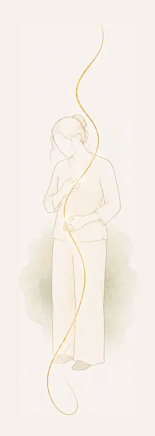 Des émotions difficiles à traverser Illustration d’une femme, une main sur la poitrine et l’autre sur le ventre, traversant une émotion difficile.